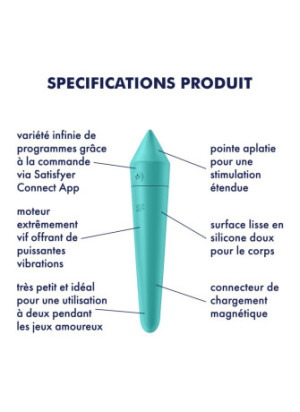 Vibromasseur connecté turquoise USB Ultra Power Bullet 8 Satisfyer - CC597744